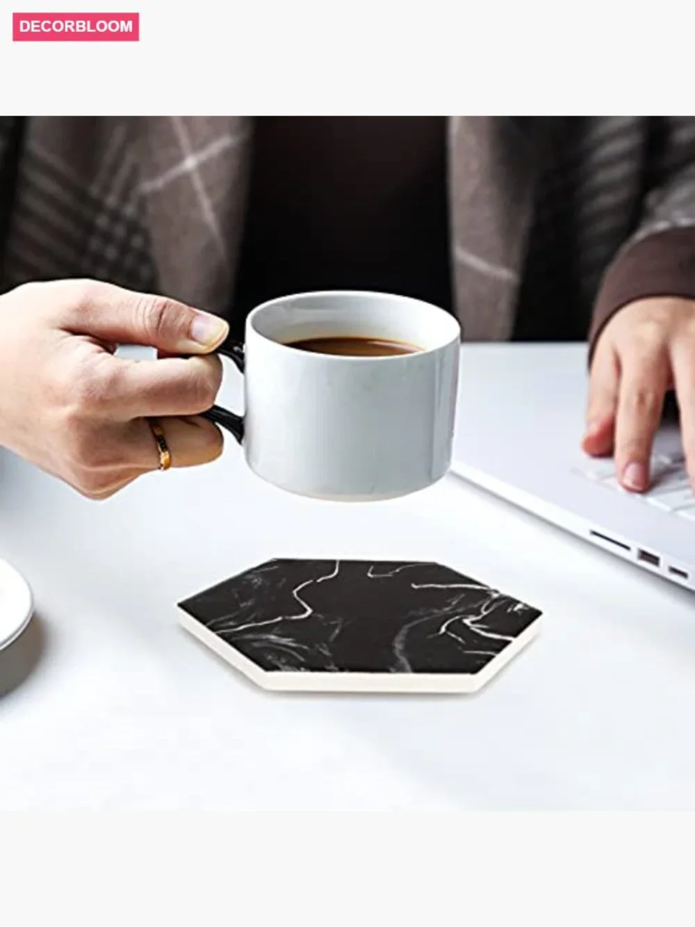 Hexagon Coaster Set with Holder - Absorbent Stone 6 Pack